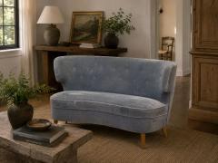 Carl Johan Boman Finnish Modern Settee Velvet Wood Finland 1950s - 4749359