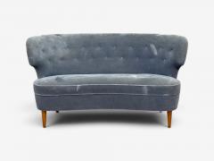 Carl Johan Boman Finnish Modern Settee Velvet Wood Finland 1950s - 4749360