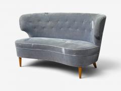 Carl Johan Boman Finnish Modern Settee Velvet Wood Finland 1950s - 4749362