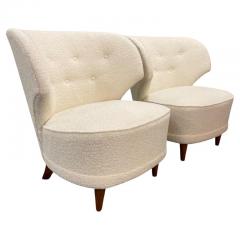 Carl Johan Boman Pair Of Carl Johan Boman Armchairs Upholstered in White Fabric Boman Oy 1950s - 3943624