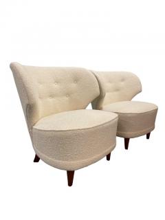 Carl Johan Boman Pair Of Carl Johan Boman Armchairs Upholstered in White Fabric Boman Oy 1950s - 3943626