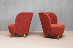 Carl Johan Boman Pair of Carl Johan Boman Easy Chairs in Red Fabric and Birch Finland 1940s - 4391255