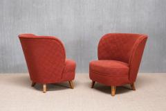 Carl Johan Boman Pair of Carl Johan Boman Easy Chairs in Red Fabric and Birch Finland 1940s - 4391256