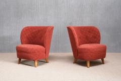 Carl Johan Boman Pair of Carl Johan Boman Easy Chairs in Red Fabric and Birch Finland 1940s - 4391257