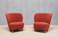 Carl Johan Boman Pair of Carl Johan Boman Easy Chairs in Red Fabric and Birch Finland 1940s - 4391259