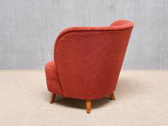 Carl Johan Boman Pair of Carl Johan Boman Easy Chairs in Red Fabric and Birch Finland 1940s - 4391261