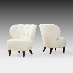 Carl Johan Boman Rare Pair of Ivory Velvet Tufted Easy Chairs by Carl Johan Boman - 2064287