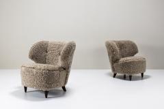 Carl Johan Boman Set of Two Carl Johan Boman Lounge Chairs in Sheepskin for Oy Boman Ab 1940s - 4007634