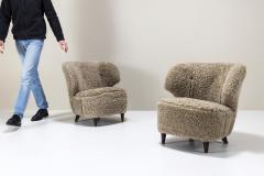 Carl Johan Boman Set of Two Carl Johan Boman Lounge Chairs in Sheepskin for Oy Boman Ab 1940s - 4007635