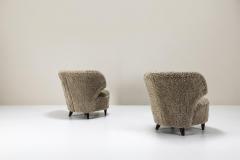 Carl Johan Boman Set of Two Carl Johan Boman Lounge Chairs in Sheepskin for Oy Boman Ab 1940s - 4007636