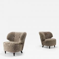 Carl Johan Boman Set of Two Carl Johan Boman Lounge Chairs in Sheepskin for Oy Boman Ab 1940s - 4010241