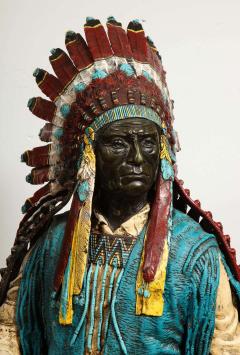 Carl Kauba Near Life Size Polychrome Bronze of a Native American Indian Chief after Kauba - 2137775