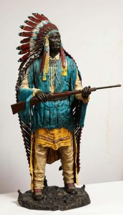 Carl Kauba Near Life Size Polychrome Bronze of a Native American Indian Chief after Kauba - 2137778