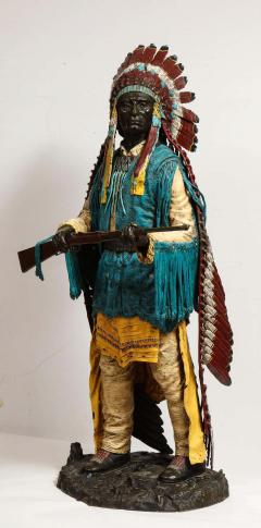 Carl Kauba Near Life Size Polychrome Bronze of a Native American Indian Chief after Kauba - 2137780