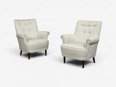 Carl Malmsten Carl Malmsten Lounge Chairs Grey Fabric Wood Sweden 1950s - 4617316