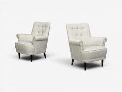 Carl Malmsten Carl Malmsten Lounge Chairs Grey Fabric Wood Sweden 1950s - 4617317