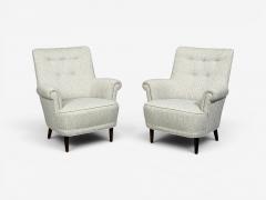 Carl Malmsten Carl Malmsten Lounge Chairs Grey Fabric Wood Sweden 1950s - 4617318