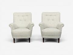 Carl Malmsten Carl Malmsten Lounge Chairs Grey Fabric Wood Sweden 1950s - 4617319