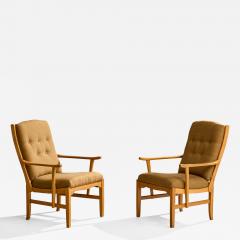 Carl Malmsten Lounge Chairs with Oak and Fabric Sweden 1950s - 4770985