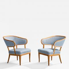 Carl Malmsten Lounge Chairs with Walnut Fabric Sweden 1950s - 4770986