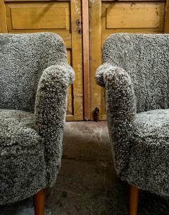Carl Malmsten Midcentury Sheepskin Shearling Carl Malmsten Model Samspel Lounge Chairs - 2938614