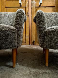 Carl Malmsten Midcentury Sheepskin Shearling Carl Malmsten Model Samspel Lounge Chairs - 2938615