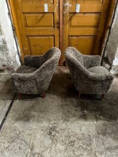 Carl Malmsten Midcentury Sheepskin Shearling Carl Malmsten Model Samspel Lounge Chairs - 2938622