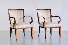 Carl Malmsten Pair of Carl Malmsten Armchairs in Birch and Satinwood Bodafors Sweden 1930s - 2484368