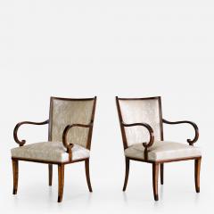 Carl Malmsten Pair of Carl Malmsten Armchairs in Birch and Satinwood Bodafors Sweden 1930s - 2486360