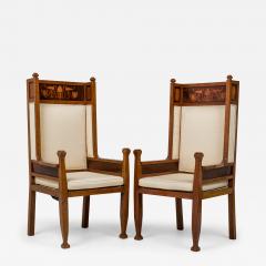 Carl Malmsten Pair of Carl Malmsten Art Deco Swedish Inlaid High Back Upholstered Armchairs - 4298178