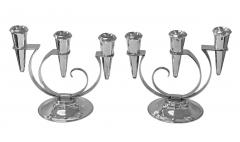 Carl Poul Petersen Pair of Carl Poul Petersen Sterling Art Deco three light Candlesticks C 1935 - 3986309