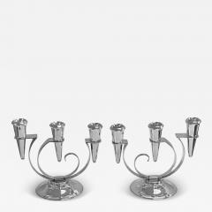 Carl Poul Petersen Pair of Carl Poul Petersen Sterling Art Deco three light Candlesticks C 1935 - 3987413