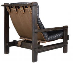 Carl Straub 1960s Carl Straub black leather lounge chair ottoman - 2972928