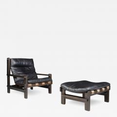 Carl Straub 1960s Carl Straub black leather lounge chair ottoman - 2975088