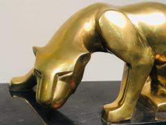 Carlo Bugatti Modernist Pair Of Cubist Cast Brass Panthers On Black Marble Bases - 916429