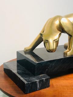 Carlo Bugatti Modernist Pair Of Cubist Cast Brass Panthers On Black Marble Bases - 916431