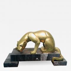 Carlo Bugatti Modernist Pair Of Cubist Cast Brass Panthers On Black Marble Bases - 922178