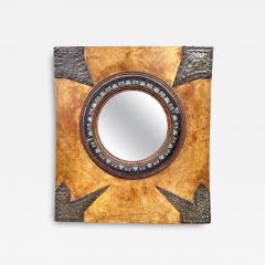 Carlo Bugatti Rare Parchment Walnut and Copper Mirror by Carlo Bugatti - 4010403