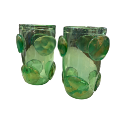 Carlo Colizza Pair of Colizza Green Murano Glass Disc Vases - 4005701