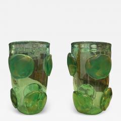 Carlo Colizza Pair of Colizza Green Murano Glass Disc Vases - 4010357