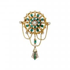 Carlo Giuliano Carlo Giuliano Renaissance Revival 18K Gold and Emerald Brooch - 3571923