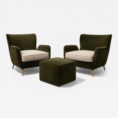 Carlo Hauner Armchairs with Pouf in Cavi na Wood Mohair Boucl by Carlo Hauner Brazil - 4567578