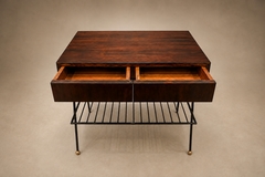 Carlo Hauner Attributed to Carlo Hauner Rosewood Glass and Steel Side Table - 4763787