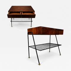 Carlo Hauner Attributed to Carlo Hauner Rosewood Glass and Steel Side Table - 4779113