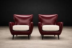 Carlo Hauner Brazilian Armchairs in Hardwood Burgundy Leather Boucl by Carlo Hauner - 4525261