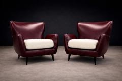 Carlo Hauner Brazilian Armchairs in Hardwood Burgundy Leather Boucl by Carlo Hauner - 4525262
