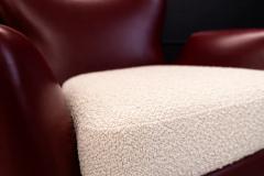 Carlo Hauner Brazilian Armchairs in Hardwood Burgundy Leather Boucl by Carlo Hauner - 4525263