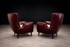 Carlo Hauner Brazilian Armchairs in Hardwood Burgundy Leather Boucl by Carlo Hauner - 4525264