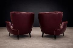 Carlo Hauner Brazilian Armchairs in Hardwood Burgundy Leather Boucl by Carlo Hauner - 4525265