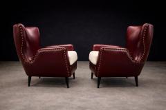 Carlo Hauner Brazilian Armchairs in Hardwood Burgundy Leather Boucl by Carlo Hauner - 4525268